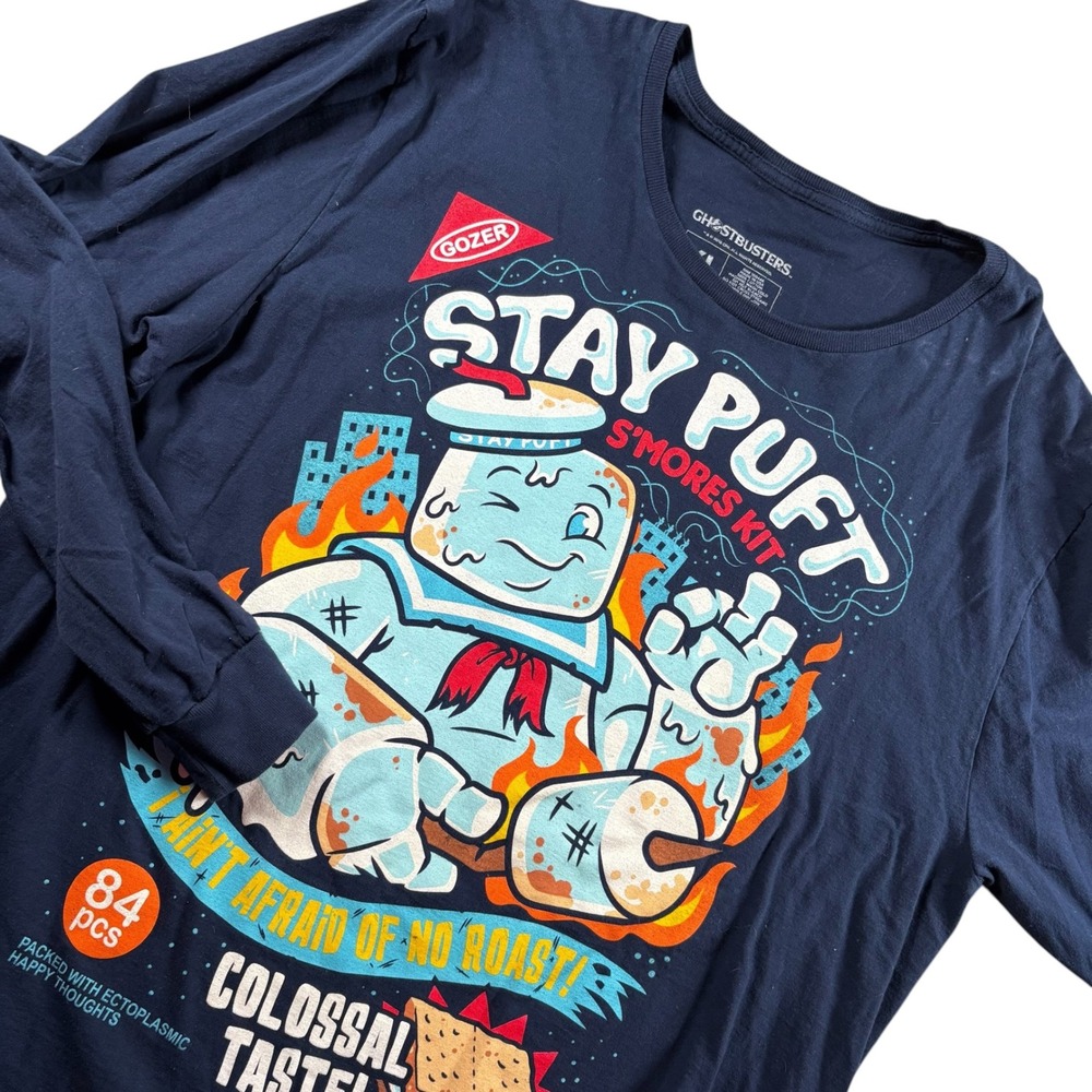 VTG Ghostbusters Stay Puft Smores Long Sleeve Shirt Navy XL Loot Crate USA Made
